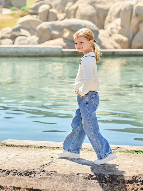 Embroidered Susan wide-leg jeans for girls bleached denim+deep blue+denim blue+medium blue 