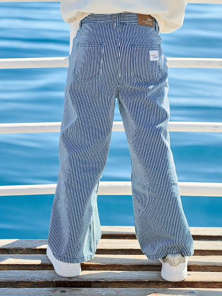 Girl's wide-leg striped trousers striped blue 