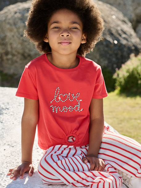 T-Shirt with Fancy Bow for Girls ecru+red+striped blue 