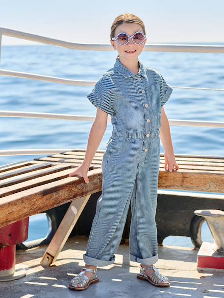 Striped girl's jumpsuit striped blue 