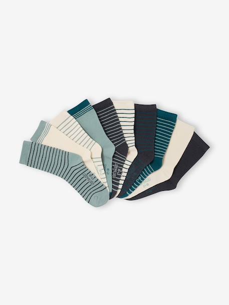 Pack of 10 pairs of boys' socks Basics emerald green 