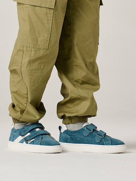 Leather Trainers with Hook-and-Loop Fasteners for Boys, Designed for Autonomy denim blue+navy blue+set blue+set green 