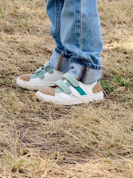 Leather Trainers with Hook-and-Loop Fasteners for Boys, Designed for Autonomy denim blue+navy blue+set blue+set green 