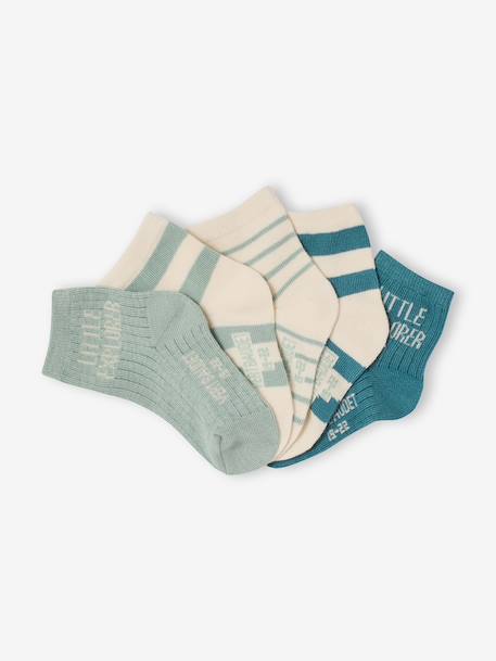 Pack of 5 pairs of baby boys' socks aqua green 