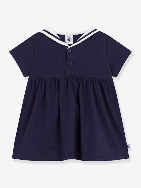 Girl's dress with sailor collar and short sleeves navy blue 