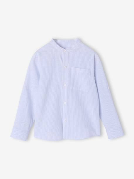 Striped Mao collar shirt for boys striped blue+striped green 