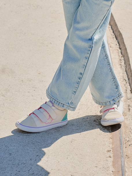 Girl's synthetic trainers printed beige 