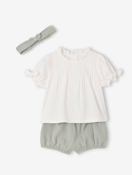 Set of 3 pieces for baby girls in cotton sage green 