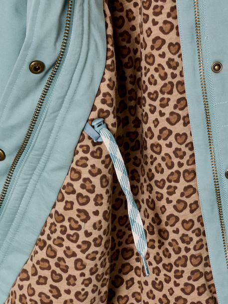 Girl's long hooded parka grey green 