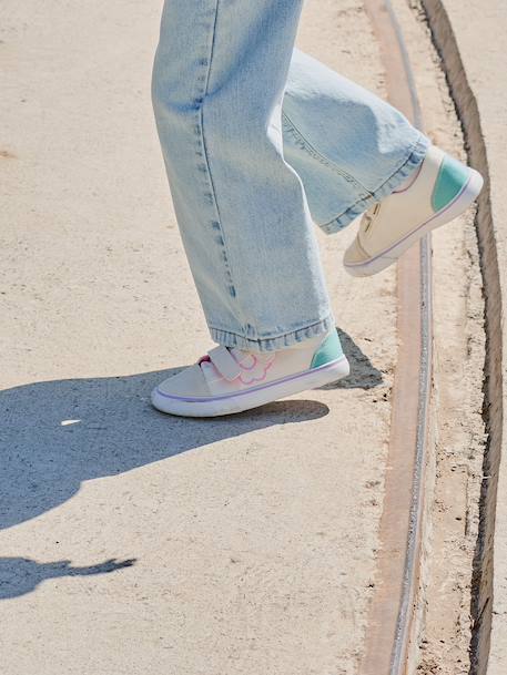 Girl's synthetic trainers printed beige 