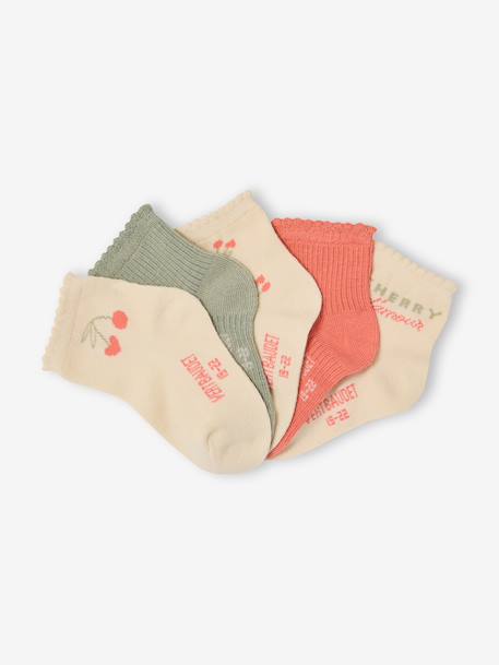 Pack of 5 pairs of baby girls' socks coral 