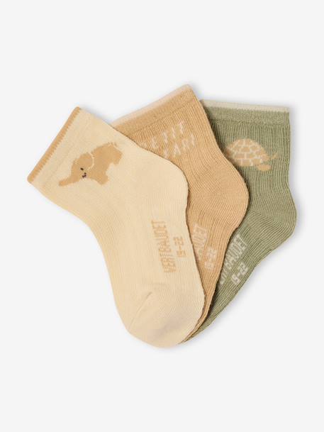 Pack of 3 pairs of baby boys' socks olive 
