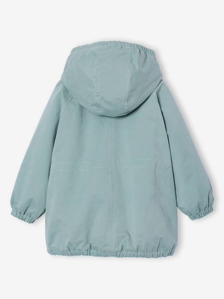 Girl's long hooded parka grey green 