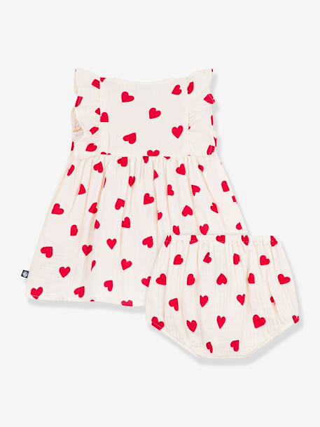 Dress and frilled bloomer set for babies in cotton ecru 