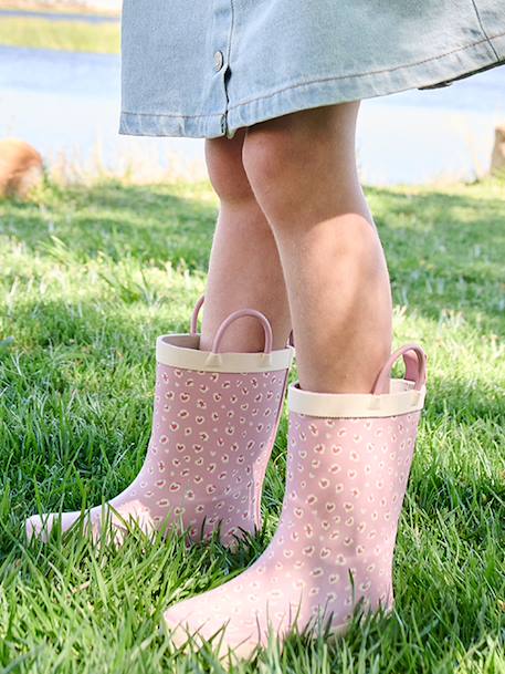 Wellies in Printed Natural Rubber for Children printed beige+printed pink 