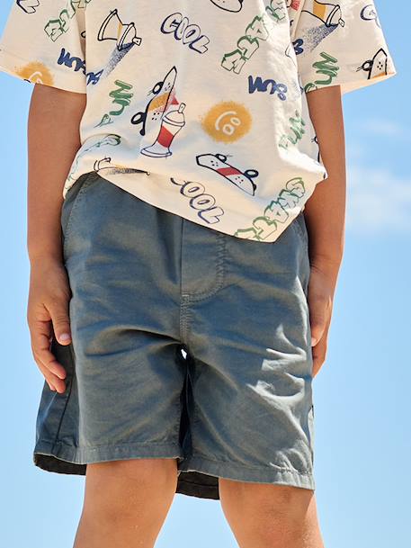 Elasticated bermuda shorts for boys denim blue+fir green+pastel yellow 
