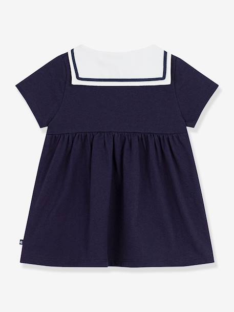 Girl's dress with sailor collar and short sleeves navy blue 