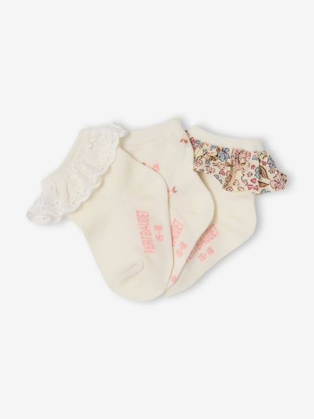 Pack of 3 pairs of baby girls' socks ecru 