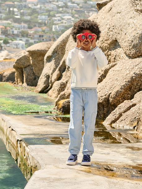Boys' cotton battle denim trousers striped blue 