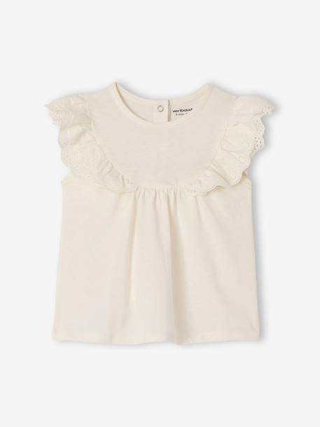 Baby Girls’ Broderie Anglaise Cotton T-Shirt ecru+rose 