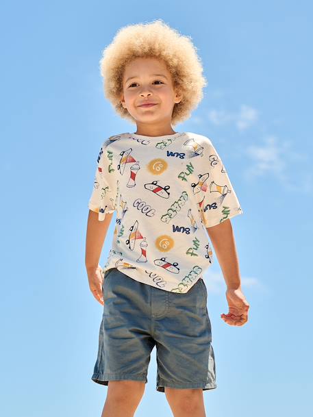 Elasticated bermuda shorts for boys denim blue+fir green+pastel yellow 