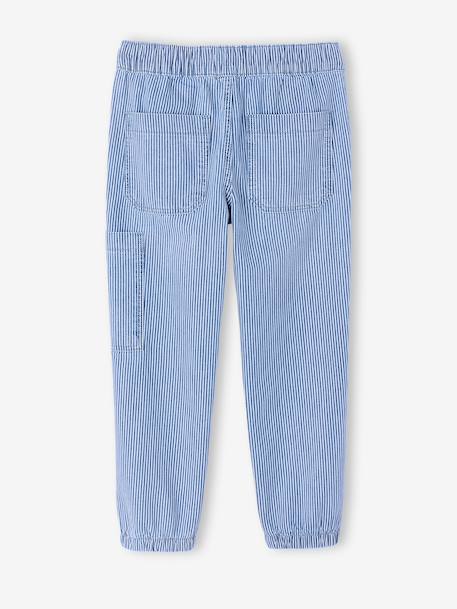 Boys' cotton battle denim trousers striped blue 