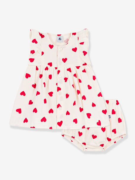 Dress and frilled bloomer set for babies in cotton ecru 