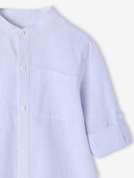 Striped Mao collar shirt for boys striped blue+striped green 