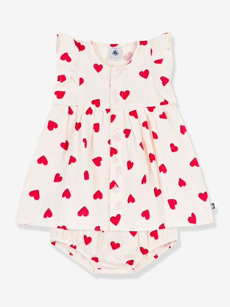 Dress and frilled bloomer set for babies in cotton ecru 