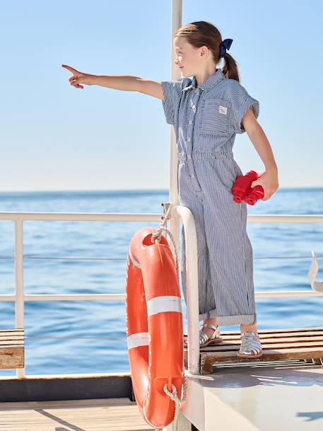 Striped girl's jumpsuit striped blue 