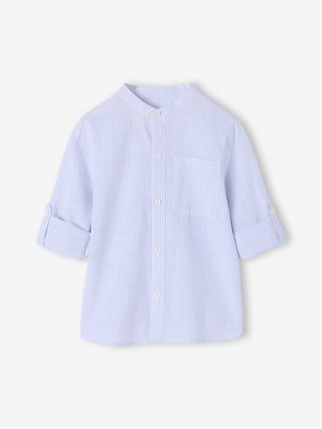 Striped Mao collar shirt for boys striped blue+striped green 