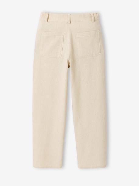Boy's cotton and linen twill trousers with adjustable waist ecru 