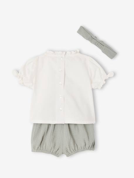 Set of 3 pieces for baby girls in cotton sage green 