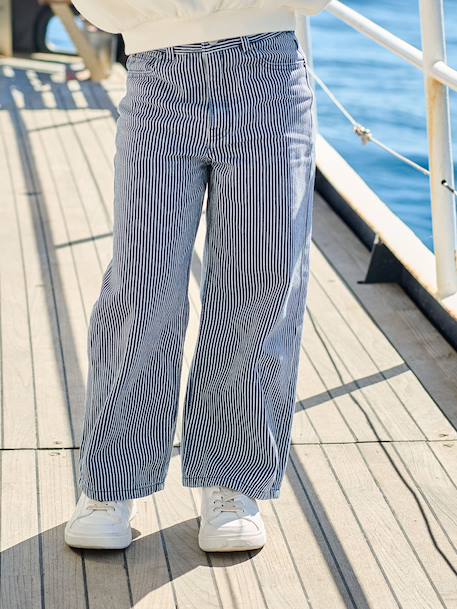 Girl's wide-leg striped trousers striped blue 