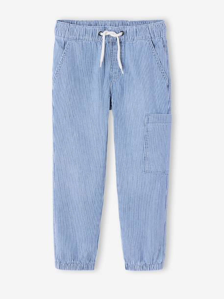 Boys' cotton battle denim trousers striped blue 