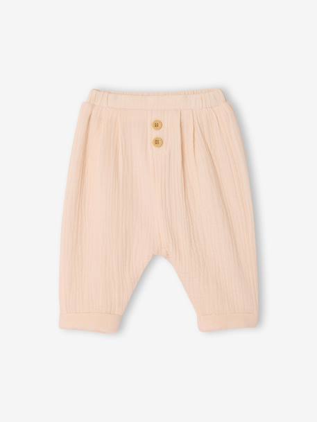 Harem-Style Trousers in Cotton Gauze BLUE DARK SOLID+Light Green+rose+White+yellow 