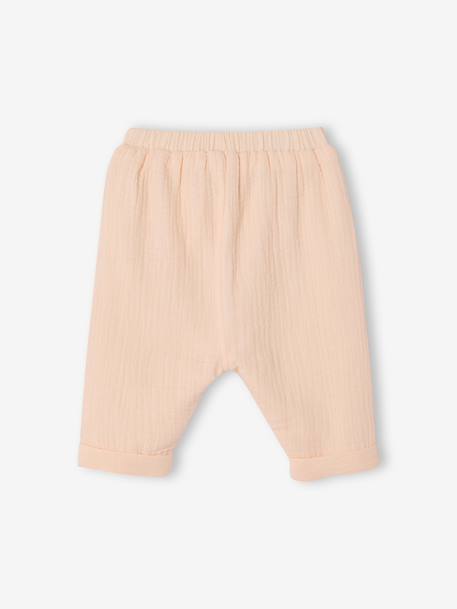 Harem-Style Trousers in Cotton Gauze BLUE DARK SOLID+Light Green+rose+White+yellow 