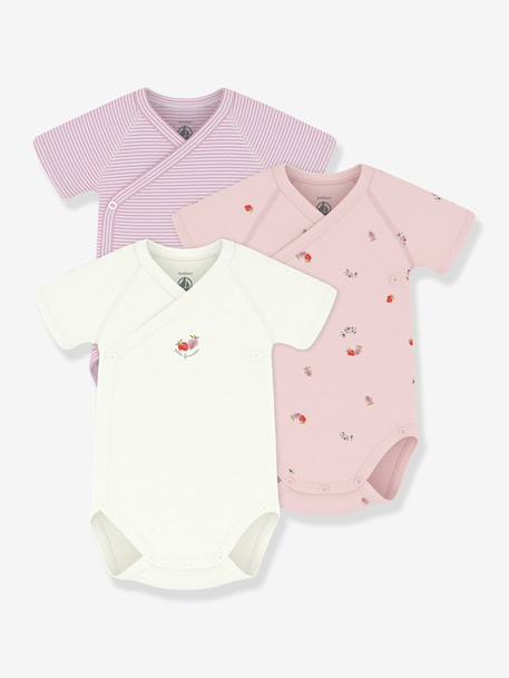 Pack of 3 crossover bodysuit in cotton for babies Petit Bateau white 
