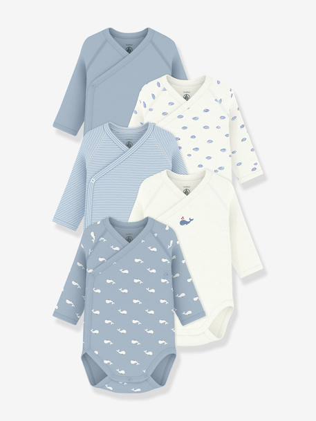 Pack of 5 long-sleeved wrap bodysuits for babies white 