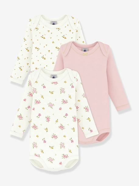 Pack of 3 long-sleeved baby bodysuits white 