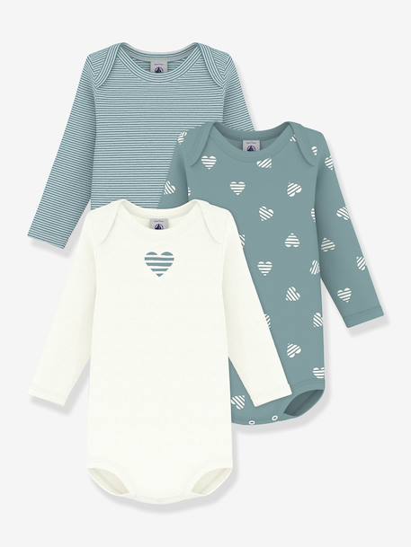 Pack of 3 long-sleeved baby bodysuits white 
