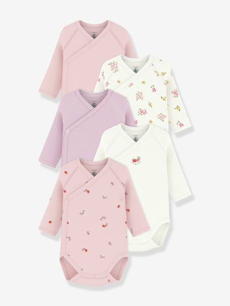 Pack of 5 Petit Bateau baby wrap bodysuits white 