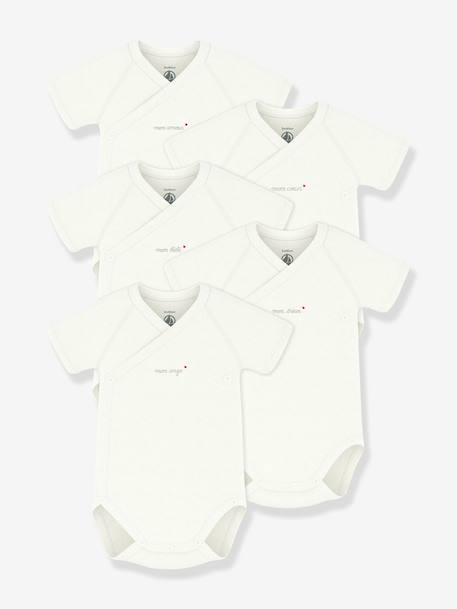 Pack of 5 cotton wrap bodysuits for babies Petit Bateau white 