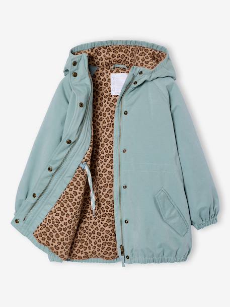 Girl's long hooded parka grey green 