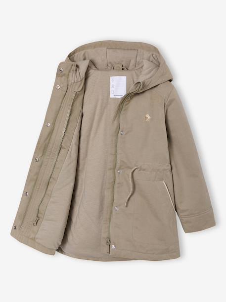 Girl's 3-in-1 parka and floral print windcheater khaki 