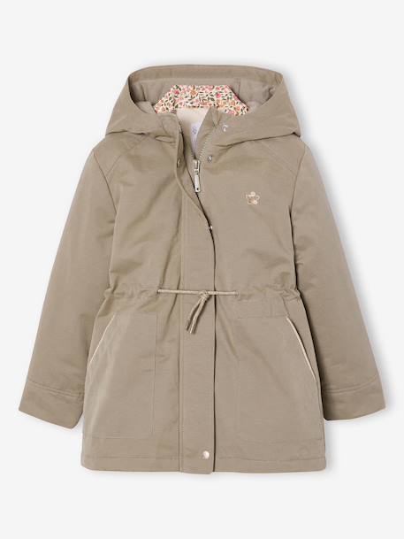 Girl's 3-in-1 parka and floral print windcheater khaki 