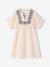 Girl's embroidered gauze dress, knee-length sandy beige 