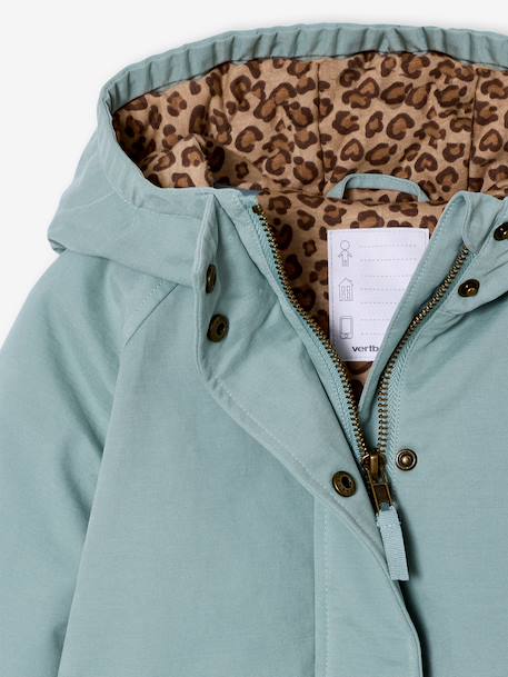 Girl's long hooded parka grey green 