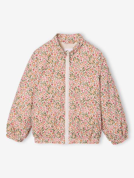 Girl's 3-in-1 parka and floral print windcheater khaki 