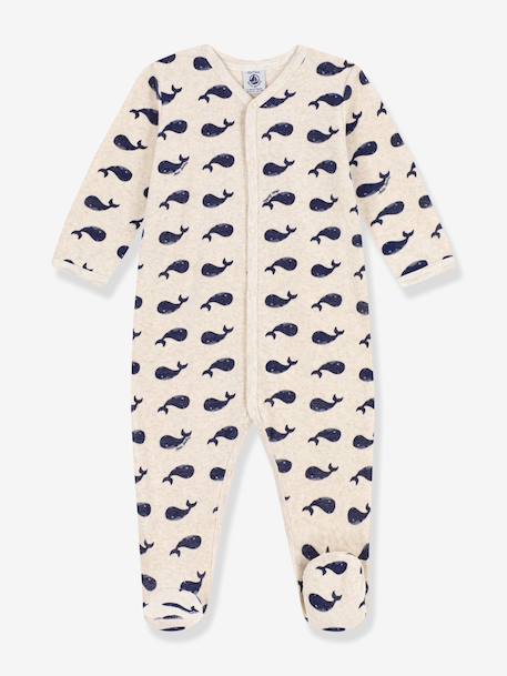 Baby velvet sleepsuit with whale design beige 